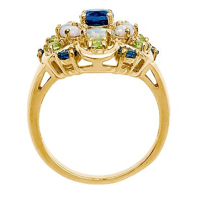 18k Gold Over Sterling Silver Lab-Created Opal With Swiss Blue Topaz & Peridot Pendant Ring