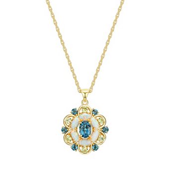 Classic Treasures 18k Gold Over Sterling Silver Lab-Created Opal With Swiss Blue Topaz & Peridot Pendant Necklace