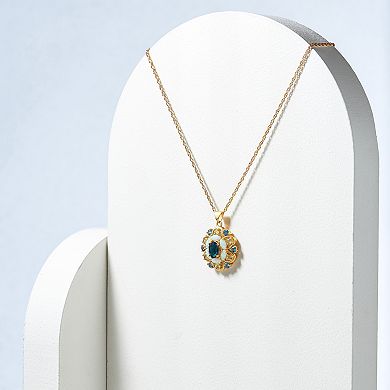 18k Gold Over Sterling Silver Lab-Created Opal With Swiss Blue Topaz & Peridot Pendant Necklace