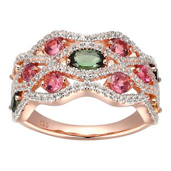 Classic Treasures 18k Rose Gold Over Sterling Silver Tourmaline With Citrine & White Topaz Ring