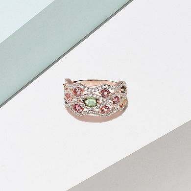 18k Rose Gold Over Sterling Silver Tourmaline With Citrine & White Topaz Ring