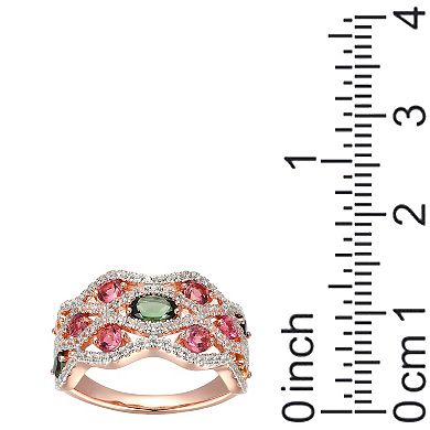 18k Rose Gold Over Sterling Silver Tourmaline With Citrine & White Topaz Ring