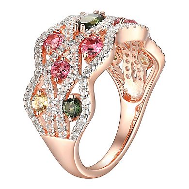 18k Rose Gold Over Sterling Silver Tourmaline With Citrine & White Topaz Ring