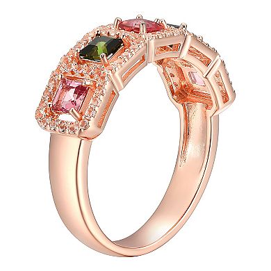 18k Rose Gold Over Sterling Silver Tourmaline With White Topaz Ring