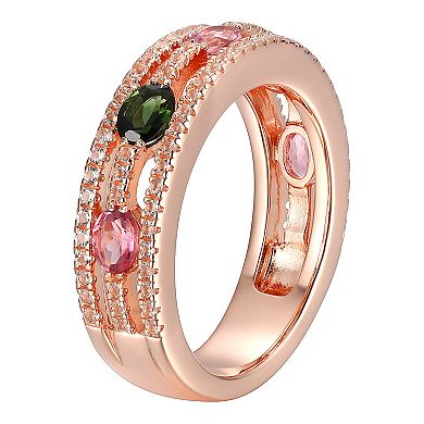 18k Rose Gold Over Sterling Silver Tourmaline With White Topaz Ring
