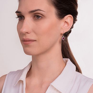 Rhodium-Plated Sterling Silver Lab-Created Ruby With Lab-Created White Sapphire Halo Leverback Drop Earrings