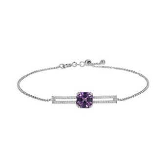Classic Treasures Rhodium-Plated Sterling Silver Lab-Created Alexandrite and Lab-Created White Sapphire Adjustable Bracelet