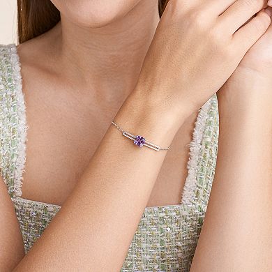 Classic Treasures Rhodium-Plated Sterling Silver Lab-Created Alexandrite and Lab-Created White Sapphire Adjustable Bracelet