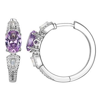 Classic Treasures Rhodium-Plated Sterling Silver Lab-Created Alexandrite and Lab-Created White Sapphire Huggie Hoop Earrings