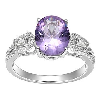 Classic Treasures Rhodium-Plated Sterling Silver Lab-Created Alexandrite and Lab-Created White Sapphire Ring