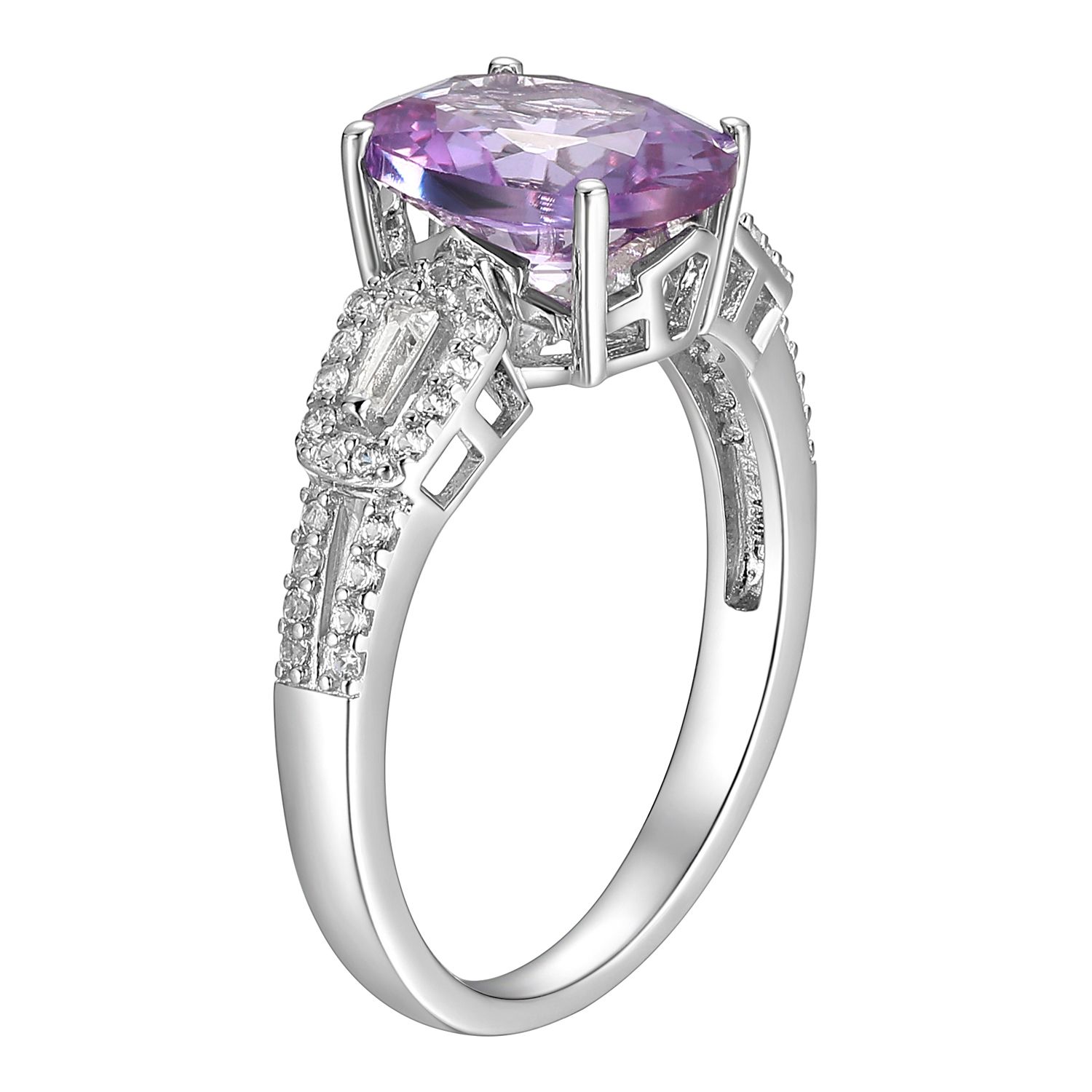 thumbnail image 2 of 925 Sterling Silver Lab-Created Alexandrite Ring – Cushion Cut, Handmade, Size 7 – Purple Gemstone, Prong Setting 2 of 4