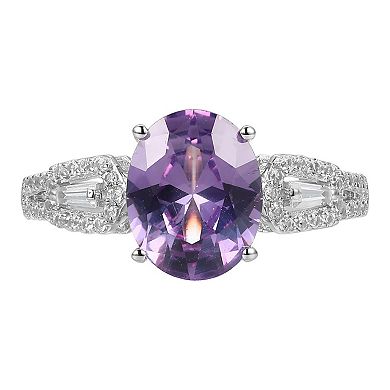 Classic Treasures Rhodium-Plated Sterling Silver Lab-Created Alexandrite and Lab-Created White Sapphire Ring
