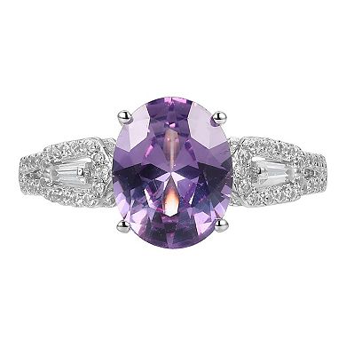 Rhodium-Plated Sterling Silver Lab-Created Alexandrite and Lab-Created White Sapphire Ring