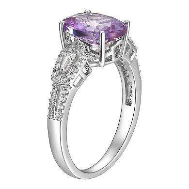 Rhodium-Plated Sterling Silver Lab-Created Alexandrite and Lab-Created White Sapphire Ring