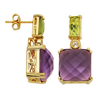 Classic Treasures 18k Gold Over Sterling Silver Amethyst and Peridot Drop Earrings