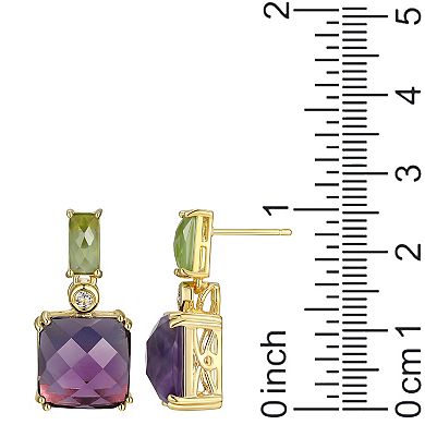 Classic Treasures 18k Gold Over Sterling Silver Amethyst and Peridot Drop Earrings