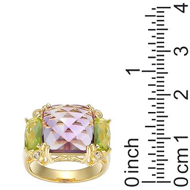 18k Gold Over Sterling Silver Amethyst & Peridot Ring