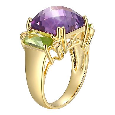 18k Gold Over Sterling Silver Amethyst & Peridot Ring