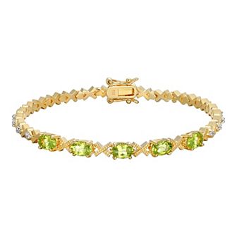 Classic Treasures 18k Gold Over Sterling Silver Peridot and Diamond Accent "X" Bracelet