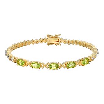 Classic Treasures 18k Gold Over Sterling Silver Peridot and Diamond Accent "X" Bracelet