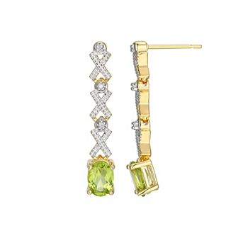 Classic Treasures 18k Gold Over Sterling Silver Peridot and Diamond Accent "X" Drop Earrings