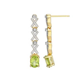 Classic Treasures 18k Gold Over Sterling Silver Peridot and Diamond Accent "X" Drop Earrings