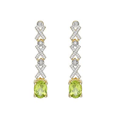 Classic Treasures 18k Gold Over Sterling Silver Peridot and Diamond Accent "X" Drop Earrings