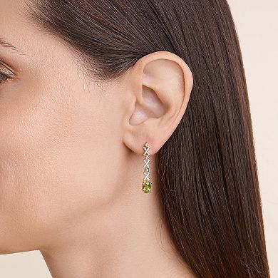 Classic Treasures 18k Gold Over Sterling Silver Peridot and Diamond Accent "X" Drop Earrings