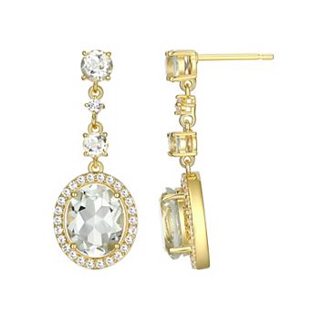 Classic Treasures 18k Gold Over Sterling Silver Green Amethyst & Lab-Created White Sapphire Drop Earrings