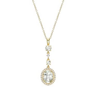Classic Treasures 18k Gold Over Sterling Silver Green Amethyst & Lab-Created White Sapphire Drop Pendant Necklace