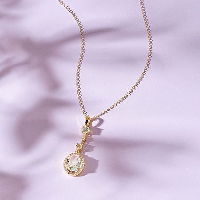 Classic Treasures 18k Gold Over Sterling Silver Green Amethyst & Lab-Created White Sapphire Drop Pendant Necklace