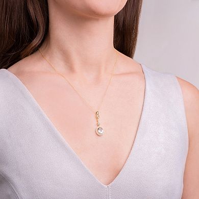 18k Gold Over Sterling Silver Green Amethyst & Lab-Created White Sapphire Drop Pendant Necklace