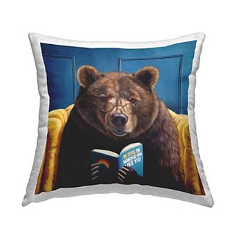 Stupell Home Decor Brown Bear Reading Dating Book Decorative Throw Pillow