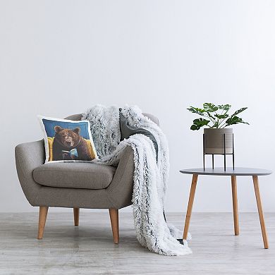 Stupell Home Decor Brown Bear Reading Dating Book Decorative Throw Pillow