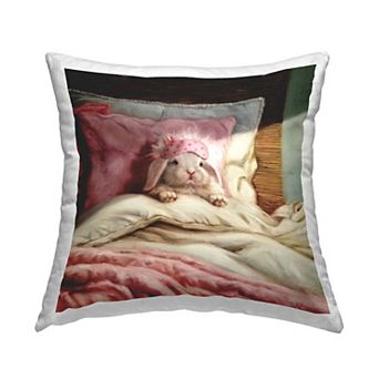Stupell Home Decor Bunny Rabbit Resting in Bed Decorative Throw Pillow