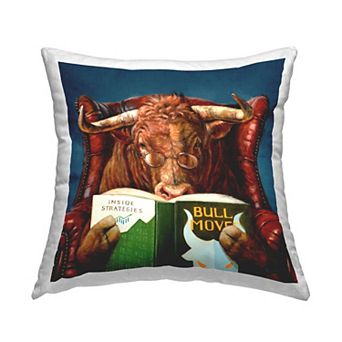 Stupell Home Decor Reading Longhorn Bull Decorative Throw Pillow