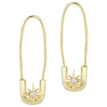 Sunkissed Sterling 14k Gold Over Silver Cubic Zirconia Safety Pin Earrings