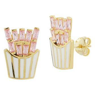 Sunkissed Sterling 14k Gold Over Silver Cubic Zirconia French Fry Stud Earrings