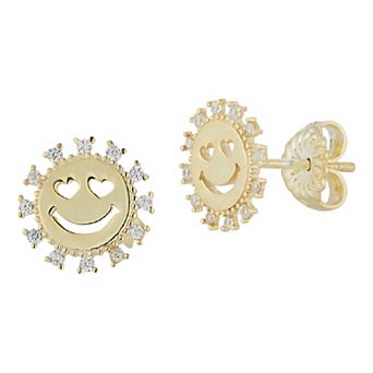 Sunkissed Sterling 14k Gold Over Silver Cubic Zirconia Smiley Face Stud Earrings