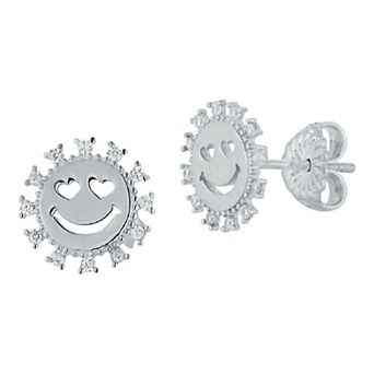 Sunkissed Sterling 14k Gold Over Silver Cubic Zirconia Smiley Face Stud Earrings