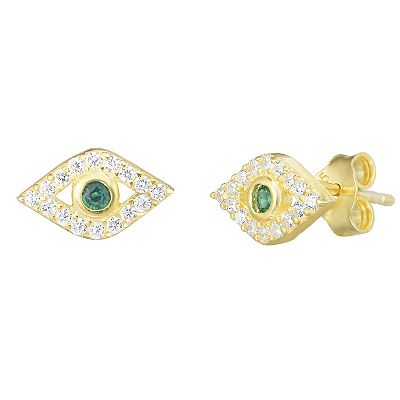 Sunkissed Sterling 14k Gold Over Silver Cubic Zirconia Eye Stud Earrings