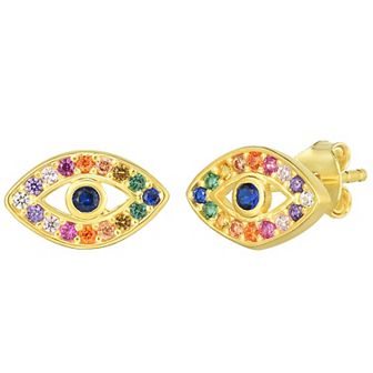 Sunkissed Sterling 14k Gold Over Silver Rainbow Cubic Zirconia Eye Stud Earrings