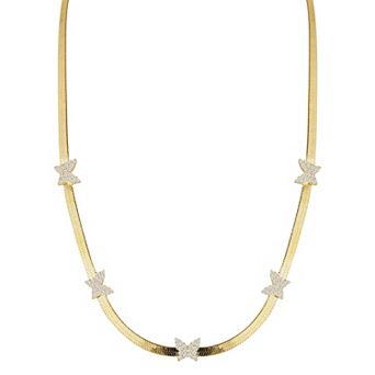 Sunkissed Sterling 14k Gold Over Silver Cubic Zirconia Butterfly Herringbone Choker Necklace