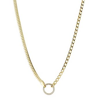 Sunkissed Sterling 14k Gold Over Silver Cubic Zirconia Curb x Snake Chain Choker