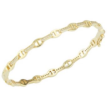 Sunkissed Sterling 14k Gold Over Silver Cubic Zirconia Mariner Hinged Bangle Bracelet