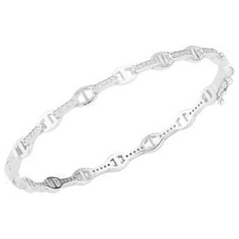 Sunkissed Sterling 14k Gold Over Silver Cubic Zirconia Mariner Hinged Bangle Bracelet