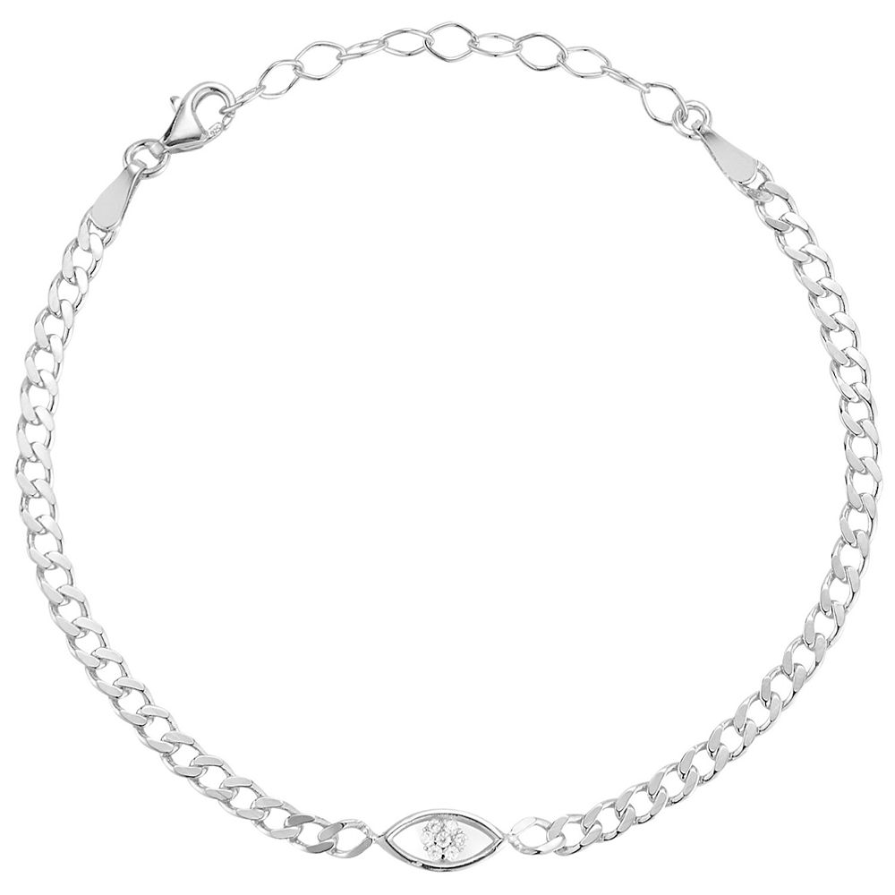 Silver Luxury Round Blue Evil Eyes Clear Cubic Zircon Crystal