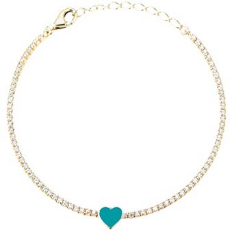 Sunkissed Sterling 14k Gold Over Sterling Silver Cubic Zirconia Heart Tennis Bracelet