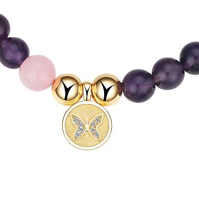 Love This Life® 14K Gold Tone Butterfly Charm and Multicolor Stone Stretch Bracelet