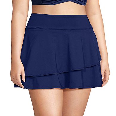 Plus Size Lands' End Chlorine Resistant High Waisted Tulip Hem Swim Skort Swim Bottoms